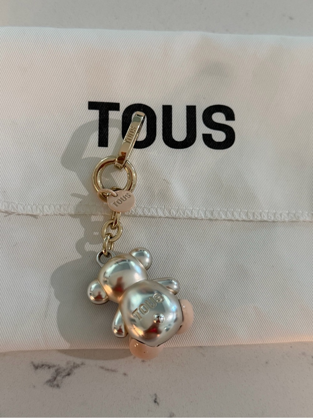 TOUS Gray Bear Keychain with Cream Feet and Gold Hardware - Picture 6 of 9